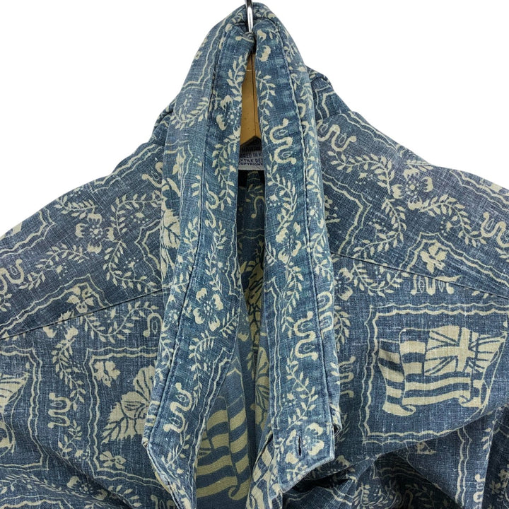 90'S Reyn Spooner Swimsuit Tag Bikini Tag Lahaina Sailor Hawaiian Aloha Shirt Box Shirt Men's XXL cotton blue type Vintage Second Hand