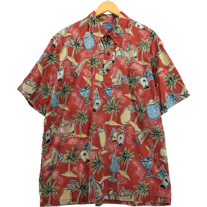 1980'S Reyn Spooner Joe Ke Alohas All-Over Print Pullover Hawaiian Aloha Shirt, Boxy, Made in Hawaii, Men's XL cotton red type Vintage Second Hand