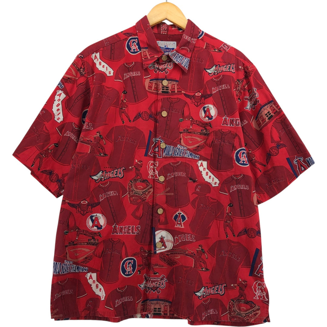 2000'S Reyn Spooner MLB Los Angeles Angels All-Over Print Hawaiian Aloha Shirt, Men's Size L cotton red type Vintage Second Hand