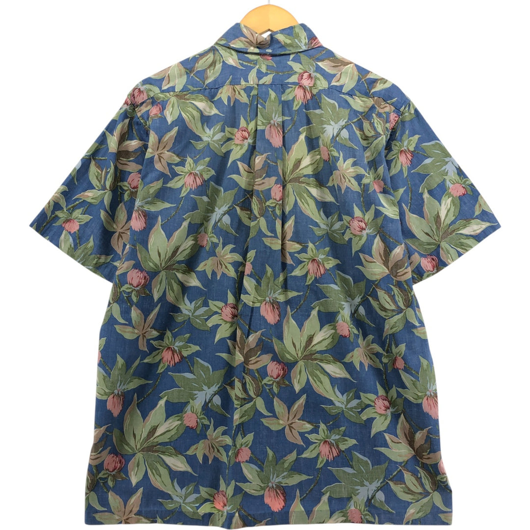 90'S Reyn Spooner Swimsuit Tag Floral Button-Down Hawaiian Aloha Shirt, Box Shirt, Made in Hawaii, Men's Size L cotton green type Vintage Second Hand