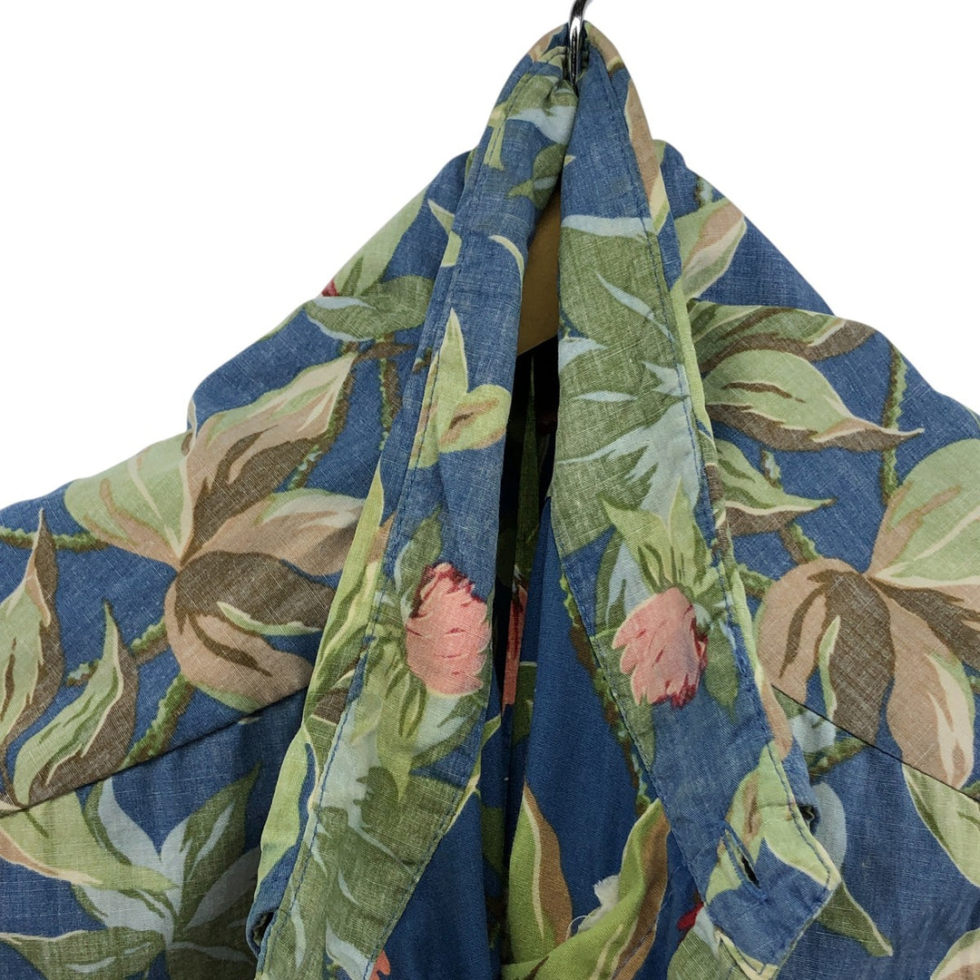 90'S Reyn Spooner Swimsuit Tag Floral Button-Down Hawaiian Aloha Shirt, Box Shirt, Made in Hawaii, Men's Size L cotton green type Vintage Second Hand