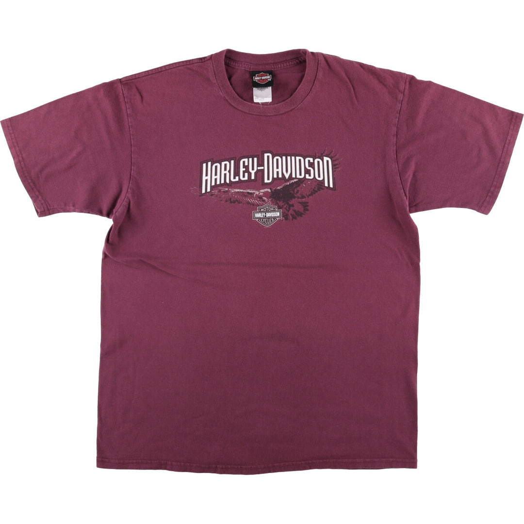 00'S Harley-Davidson Eagle Pattern Motorcycle Bike T-shirt Made in USA Men's XL cotton Red type red-purple Vintage Second Hand