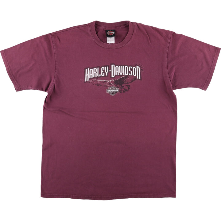 00'S Harley-Davidson Eagle Pattern Motorcycle Bike T-shirt Made in USA Men's XL cotton Red type red-purple Vintage Second Hand