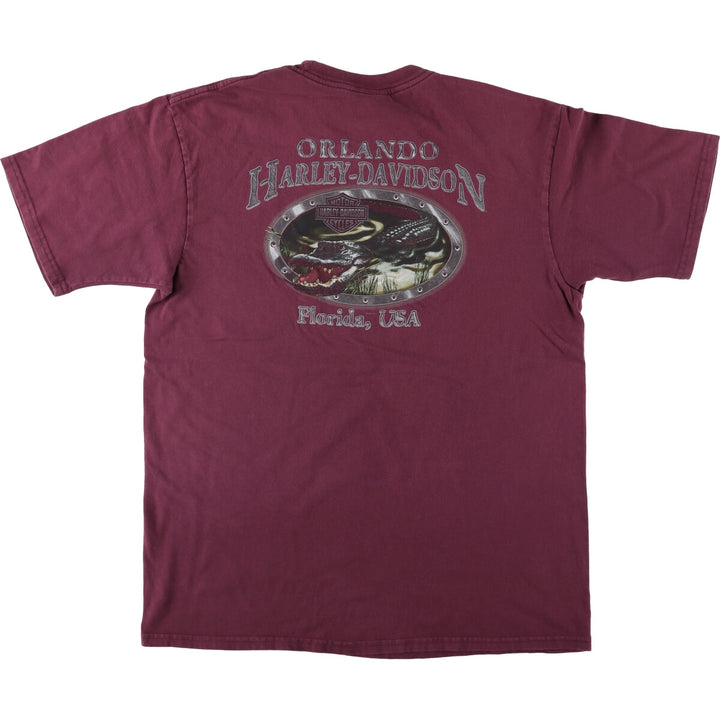 00'S Harley-Davidson Eagle Pattern Motorcycle Bike T-shirt Made in USA Men's XL cotton Red type red-purple Vintage Second Hand