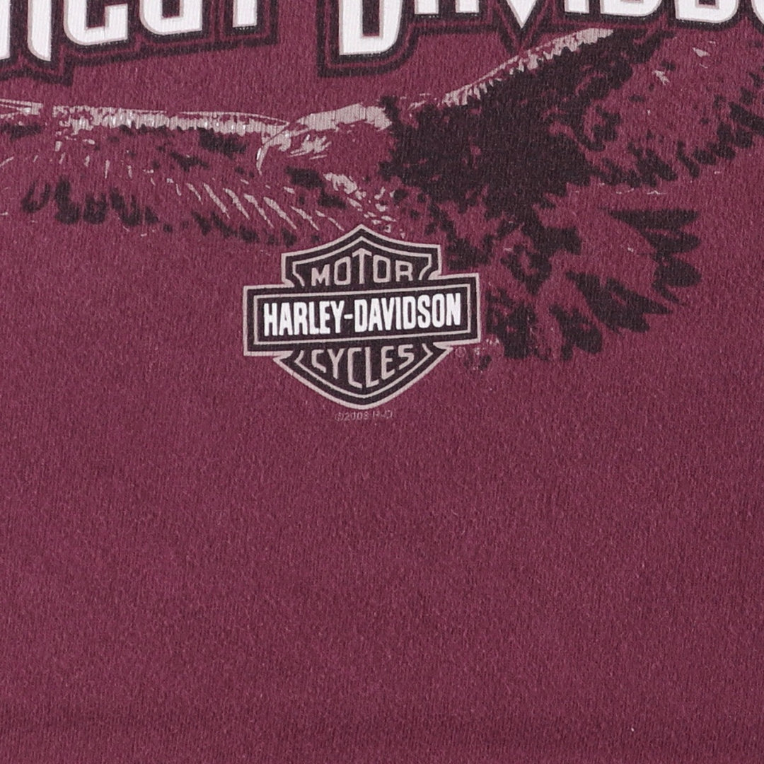 00'S Harley-Davidson Eagle Pattern Motorcycle Bike T-shirt Made in USA Men's XL cotton Red type red-purple Vintage Second Hand