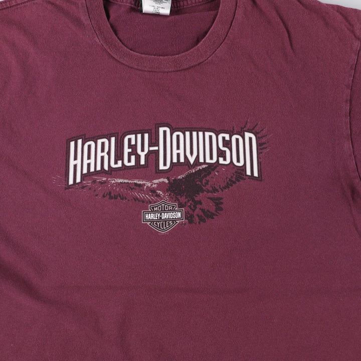 00'S Harley-Davidson Eagle Pattern Motorcycle Bike T-shirt Made in USA Men's XL cotton Red type red-purple Vintage Second Hand