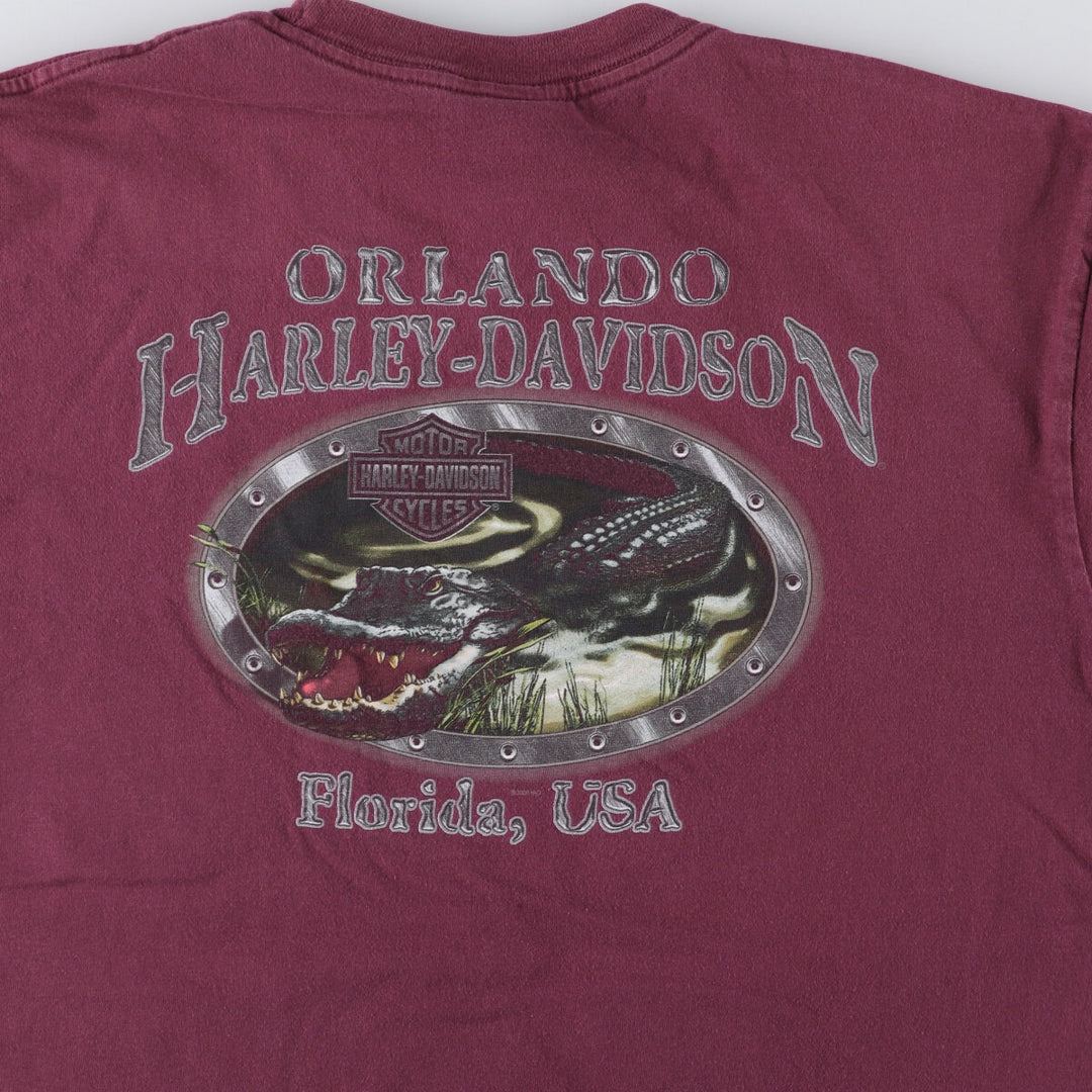 00'S Harley-Davidson Eagle Pattern Motorcycle Bike T-shirt Made in USA Men's XL cotton Red type red-purple Vintage Second Hand