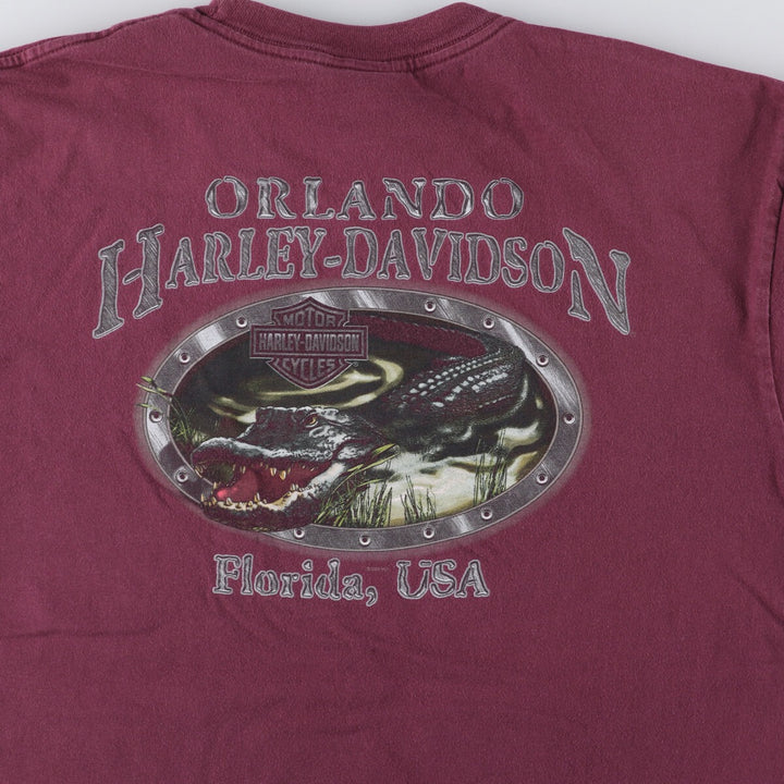 00'S Harley-Davidson Eagle Pattern Motorcycle Bike T-shirt Made in USA Men's XL cotton Red type red-purple Vintage Second Hand