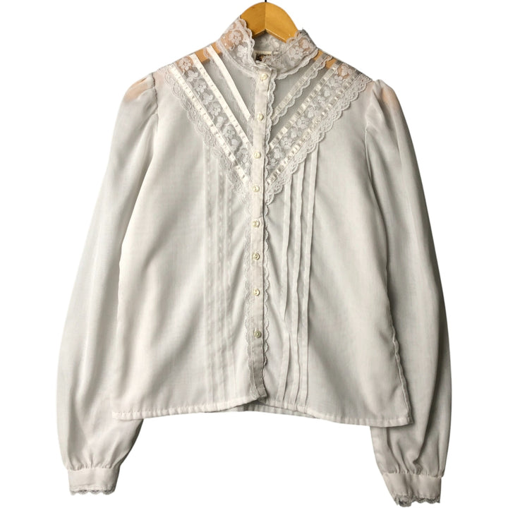 70'S Gunne Sax Gunnies stand-up collar long sleeve ruffle blouse for women size S polyester white type Vintage Second Hand