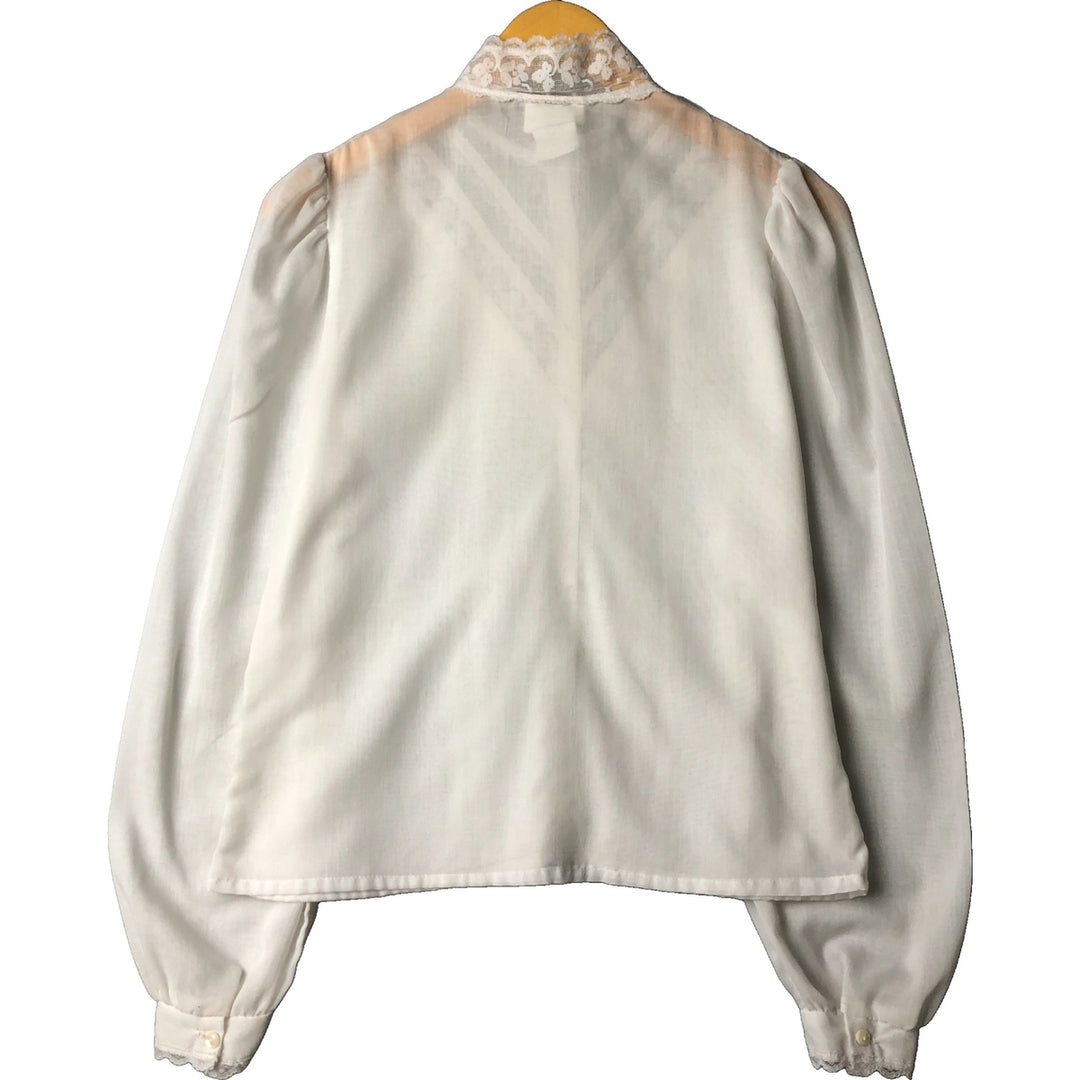 70'S Gunne Sax Gunnies stand-up collar long sleeve ruffle blouse for women size S polyester white type Vintage Second Hand