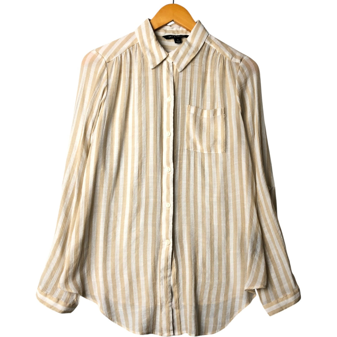 ZAC and RACHEL Long Sleeve Striped Shirt Roll-up Shirt Women's Size S polyester white type Vintage Second Hand