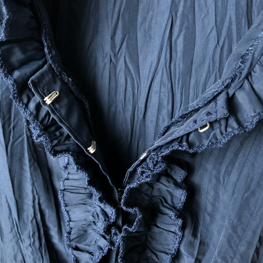 PROMOD V-neck Washer Long Sleeve Ruffle Blouse, Women's Size Medium polyester navy blue type Vintage Second Hand