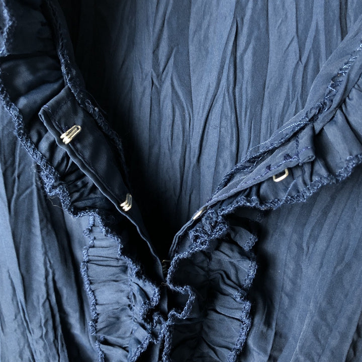 PROMOD V-neck Washer Long Sleeve Ruffle Blouse, Women's Size Medium polyester navy blue type Vintage Second Hand