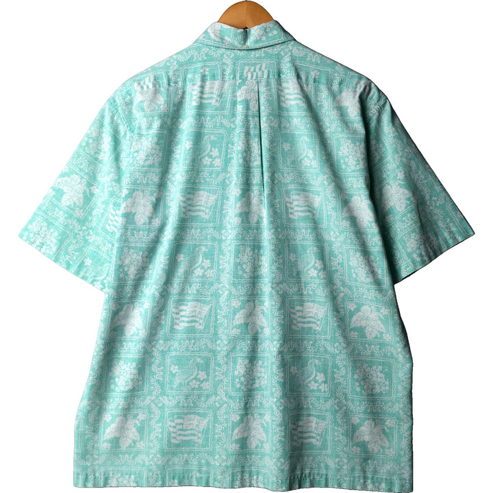 80'S Reyn Spooner Gold Tag, Nude Tag, All-Over Print Lahaina Sailor Pullover Button-Down Hawaiian Aloha Shirt unclear Mint green Vintage Second Hand