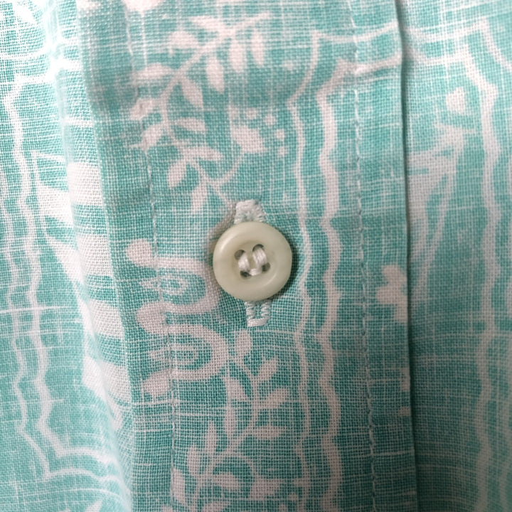 80'S Reyn Spooner Gold Tag, Nude Tag, All-Over Print Lahaina Sailor Pullover Button-Down Hawaiian Aloha Shirt unclear Mint green Vintage Second Hand