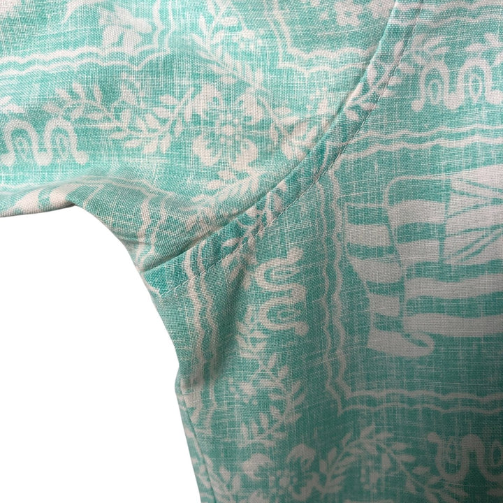 80'S Reyn Spooner Gold Tag, Nude Tag, All-Over Print Lahaina Sailor Pullover Button-Down Hawaiian Aloha Shirt unclear Mint green Vintage Second Hand