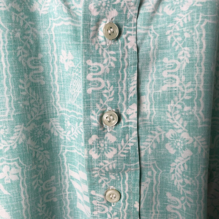 80'S Reyn Spooner Gold Tag, Nude Tag, All-Over Print Lahaina Sailor Pullover Button-Down Hawaiian Aloha Shirt unclear Mint green Vintage Second Hand