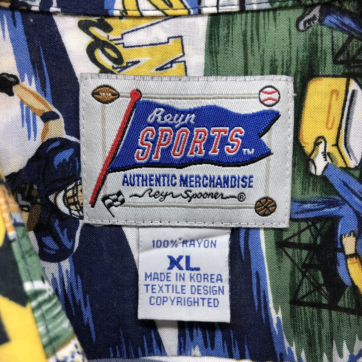 Reyn Spooner Authentic Merchandise All-Over Print Rayon Hawaiian Aloha Shirt, Men's Size XL Rayon navy blue type Vintage Second Hand