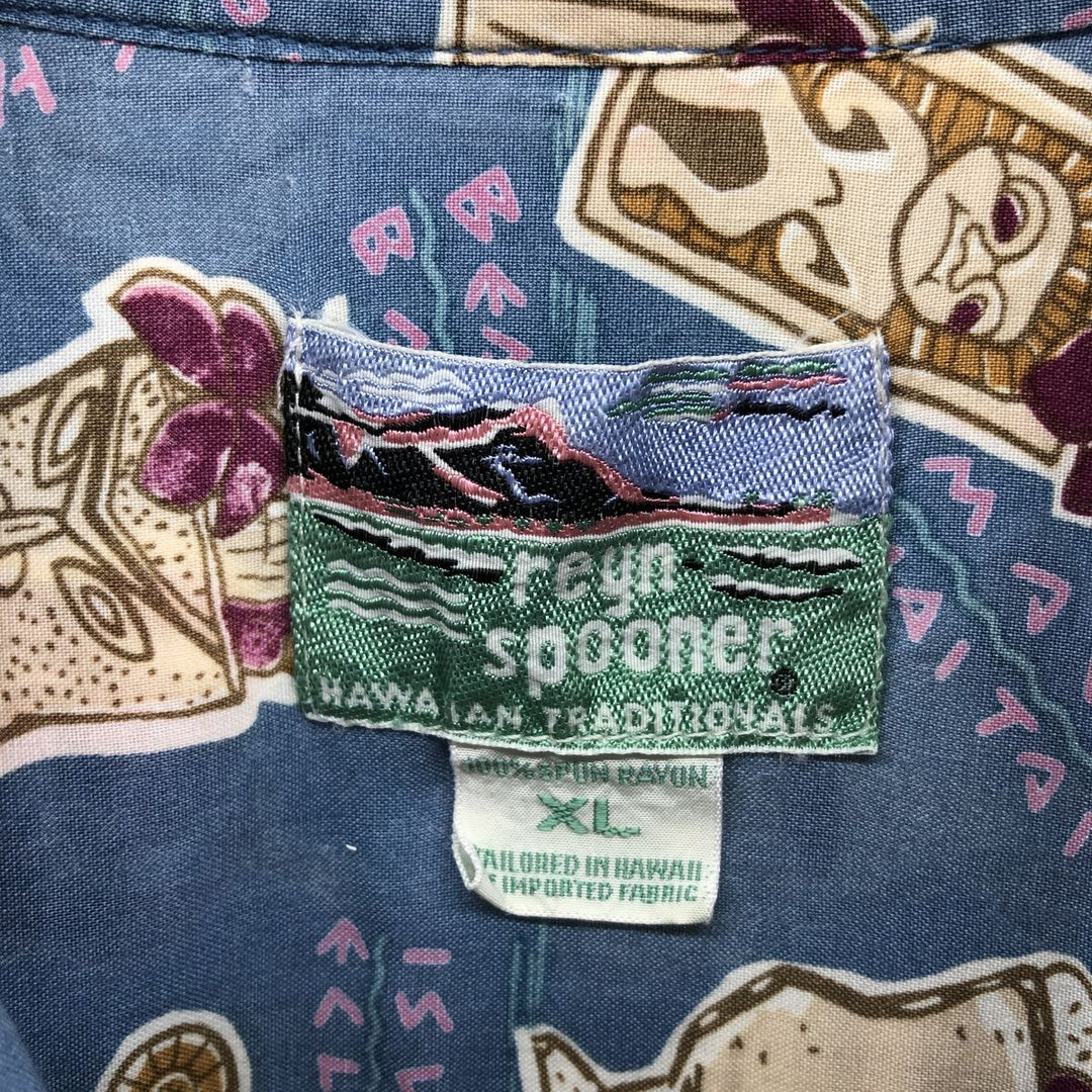 80s-90'S Reyn Spooner Diamond Head Tag Print Rayon Hawaiian Aloha Shirt, Made in Hawaii, Men's XL Rayon blue type Vintage Second Hand