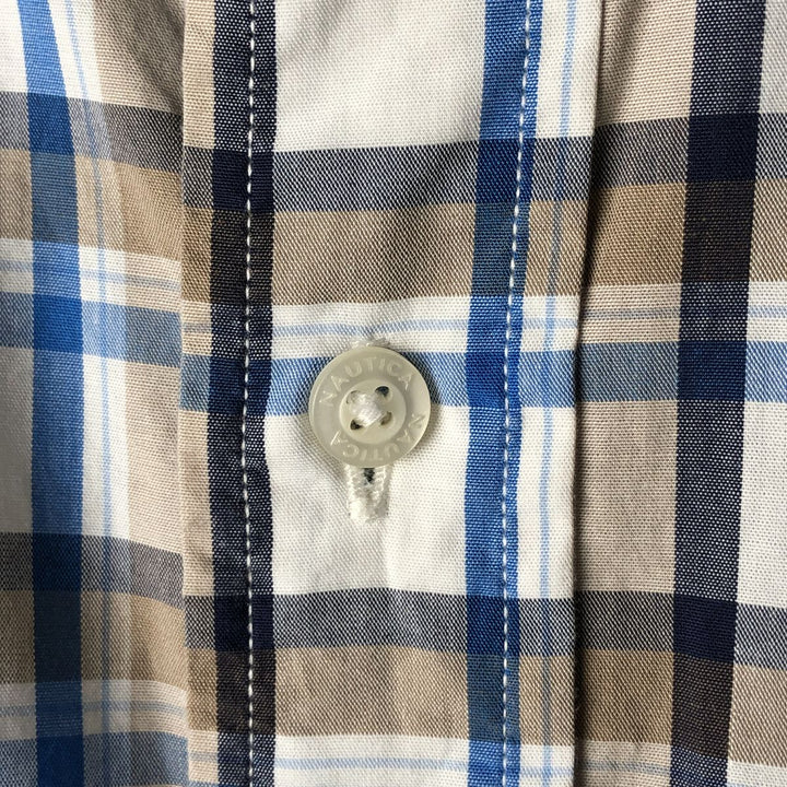 00s~ NAUTICA Check Pattern Short Sleeve Button Down Shirt Men's M size cotton pale white type Vintage Second Hand