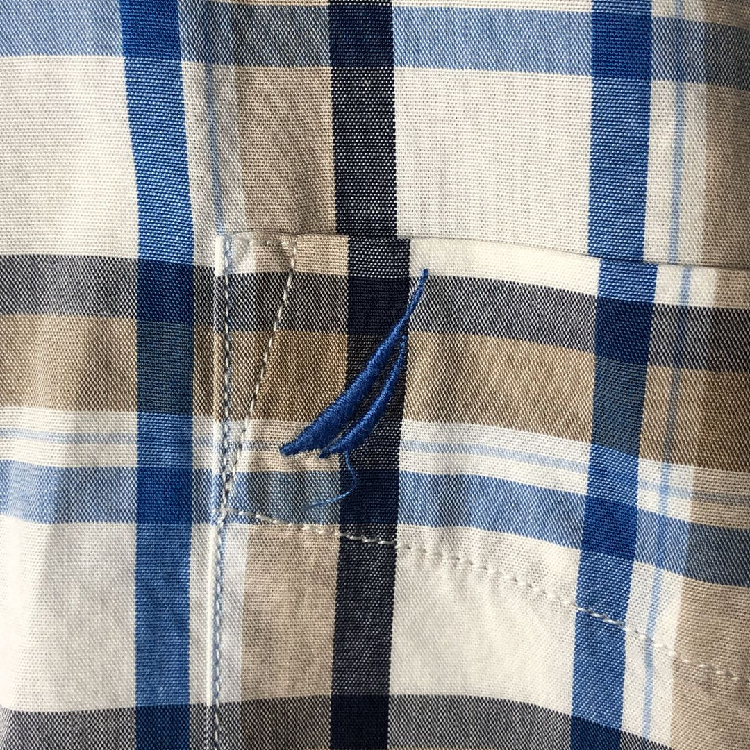 00s~ NAUTICA Check Pattern Short Sleeve Button Down Shirt Men's M size cotton pale white type Vintage Second Hand