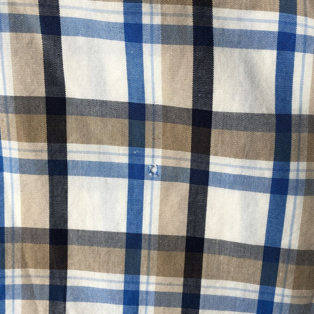 00s~ NAUTICA Check Pattern Short Sleeve Button Down Shirt Men's M size cotton pale white type Vintage Second Hand