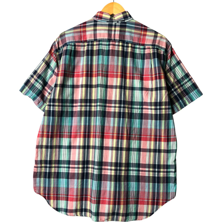 2000'S - Nautica Classic Fit Madras Check Short Sleeve Button-Down Shirt, Men's Size L cotton navy blue type Vintage Second Hand