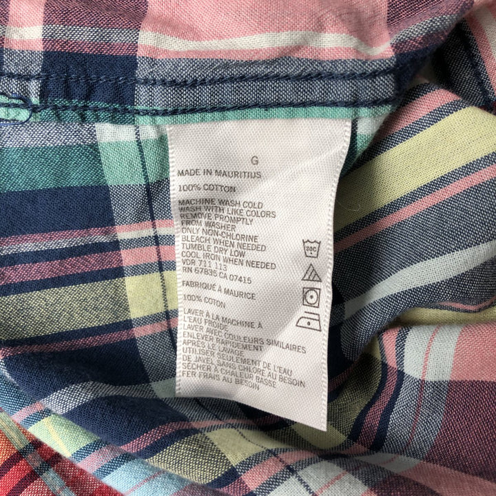 2000'S - Nautica Classic Fit Madras Check Short Sleeve Button-Down Shirt, Men's Size L cotton navy blue type Vintage Second Hand