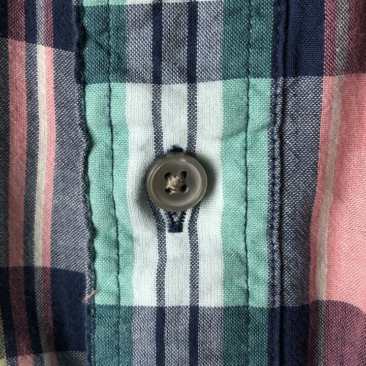 2000'S - Nautica Classic Fit Madras Check Short Sleeve Button-Down Shirt, Men's Size L cotton navy blue type Vintage Second Hand