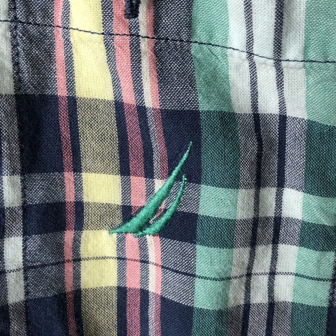 2000'S - Nautica Classic Fit Madras Check Short Sleeve Button-Down Shirt, Men's Size L cotton navy blue type Vintage Second Hand