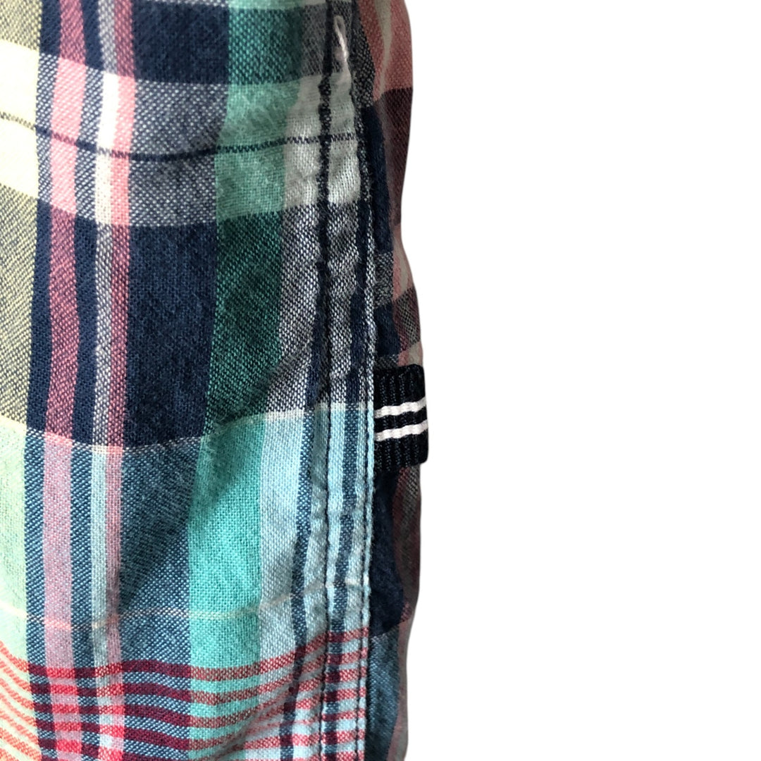 2000'S - Nautica Classic Fit Madras Check Short Sleeve Button-Down Shirt, Men's Size L cotton navy blue type Vintage Second Hand