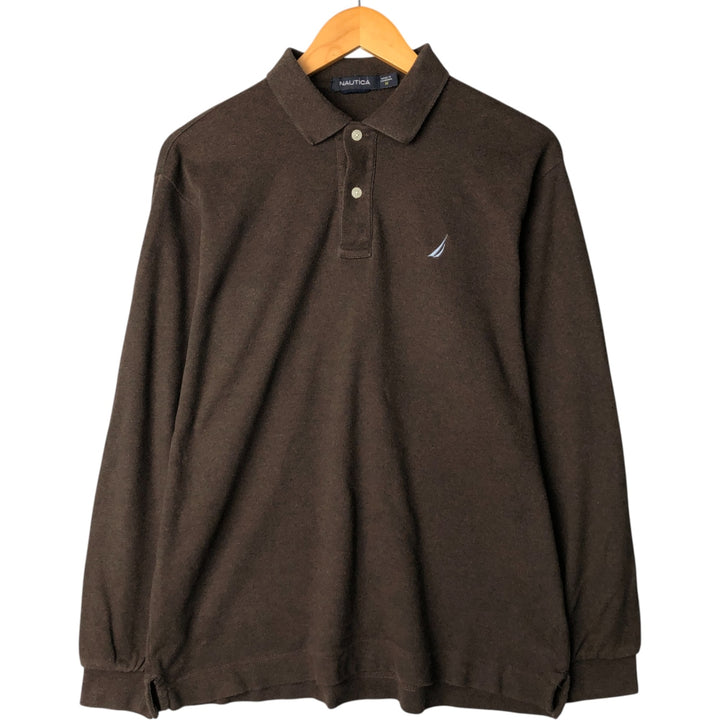 NAUTICA long-sleeved polo shirt, men's size M cotton brown type Vintage Second Hand