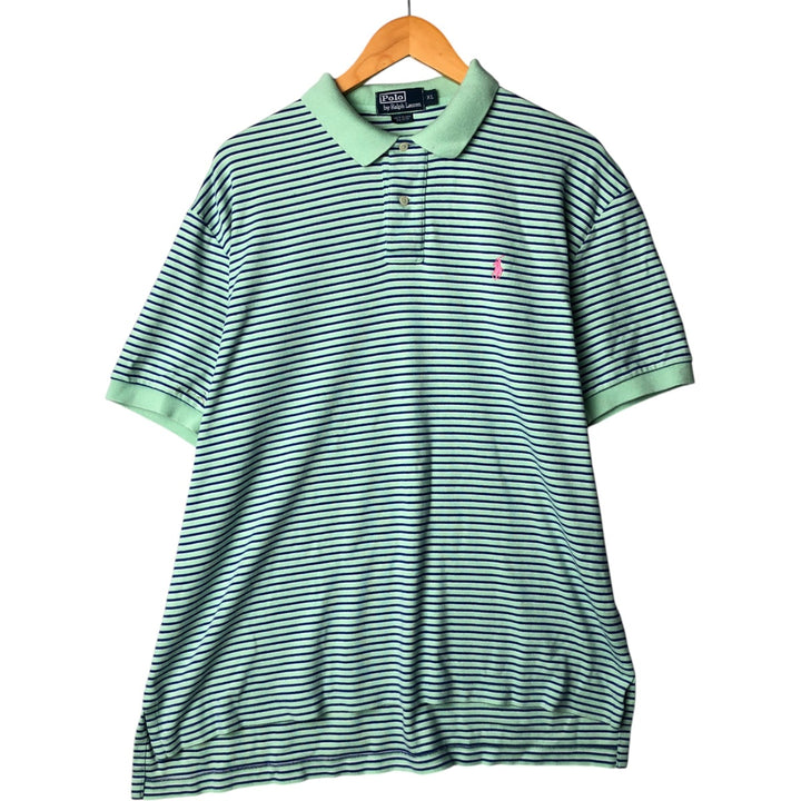 Ralph Lauren POLO by Ralph Lauren short sleeve striped polo shirt, men's XL size cotton Mint green Vintage Second Hand