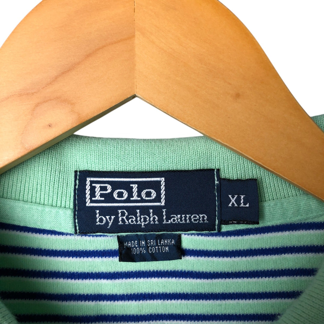 Ralph Lauren POLO by Ralph Lauren short sleeve striped polo shirt, men's XL size cotton Mint green Vintage Second Hand