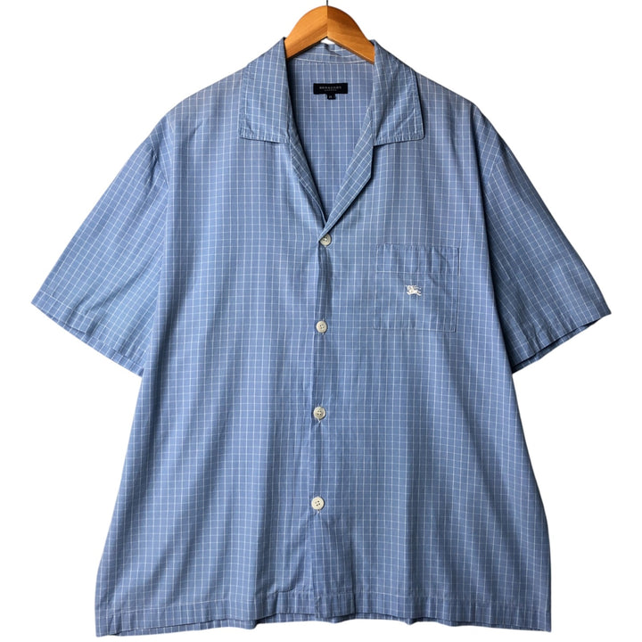 Burberry's Check Pattern Short Sleeve Open Collar Cotton Box Shirt, Men's XL cotton blue type Vintage Second Hand