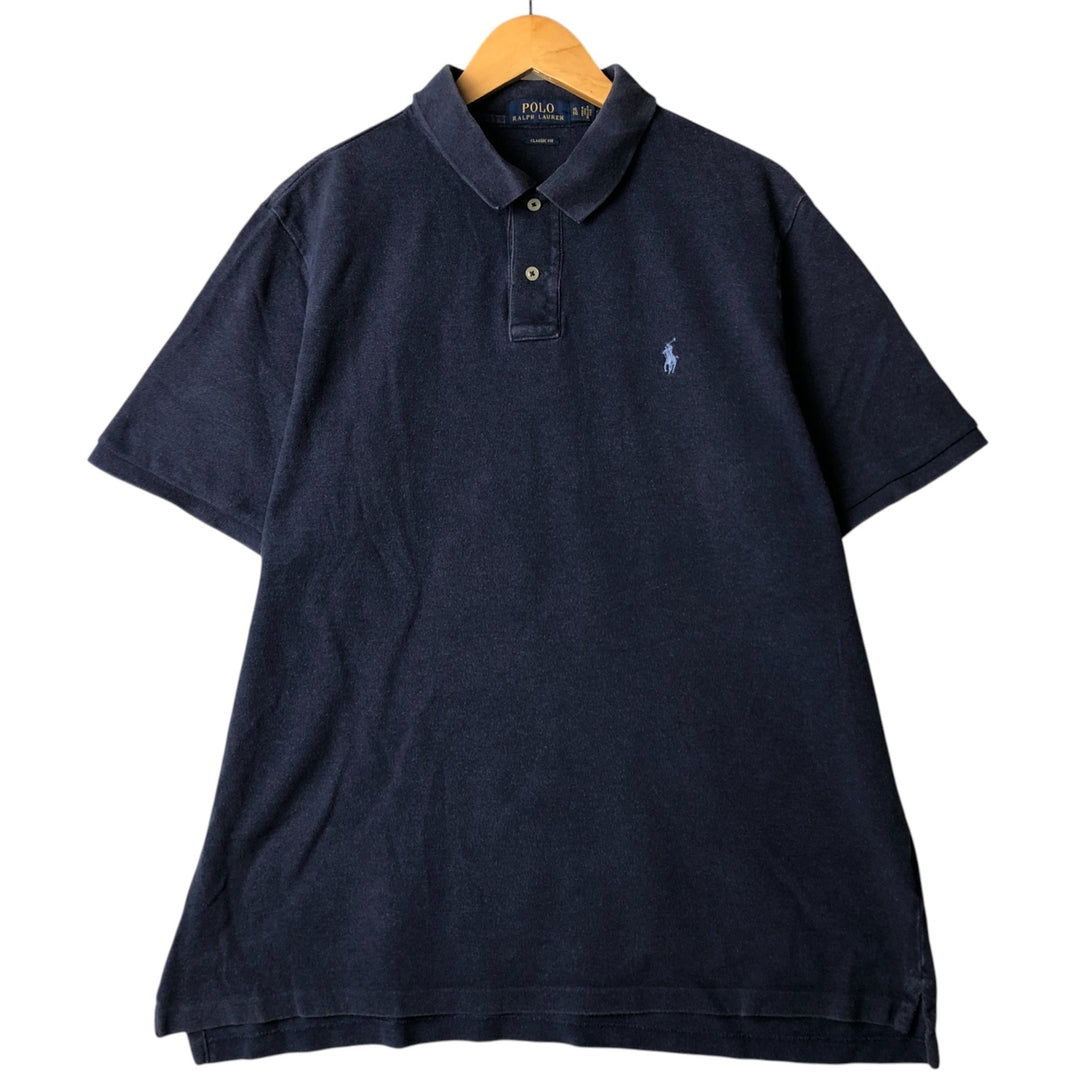 Ralph Lauren POLO RALPH LAUREN CLASSIC FIT short sleeve polo shirt men's XL equivalent cotton navy blue type Vintage Second Hand