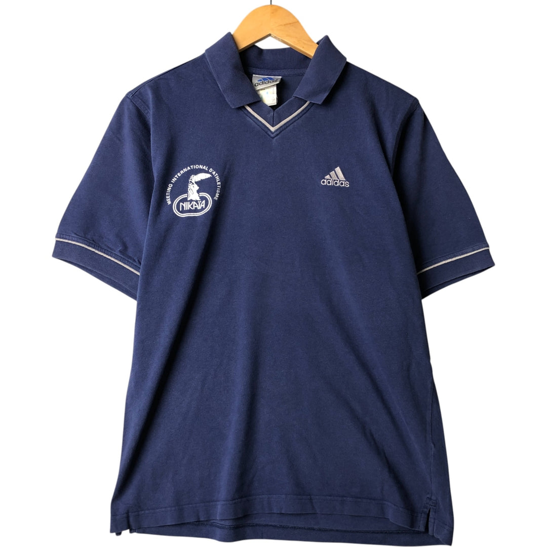 Adidas short-sleeved polo shirt, men's size S cotton navy blue type Vintage Second Hand