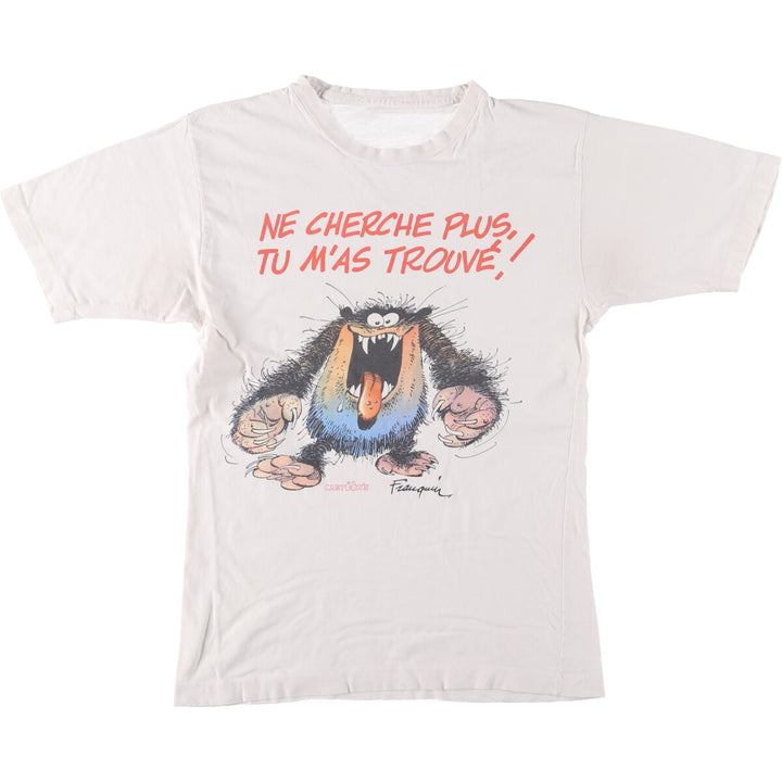 Andre Franquin character print T-shirt, men's size S unclear white type Vintage Second Hand