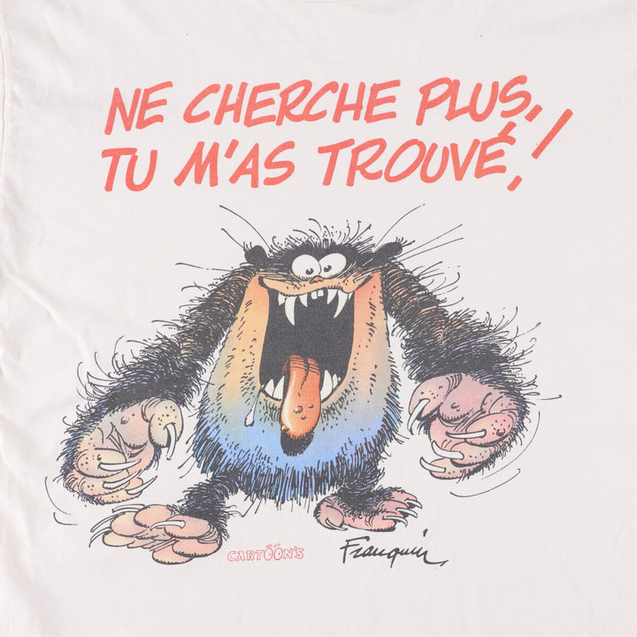 Andre Franquin character print T-shirt, men's size S unclear white type Vintage Second Hand