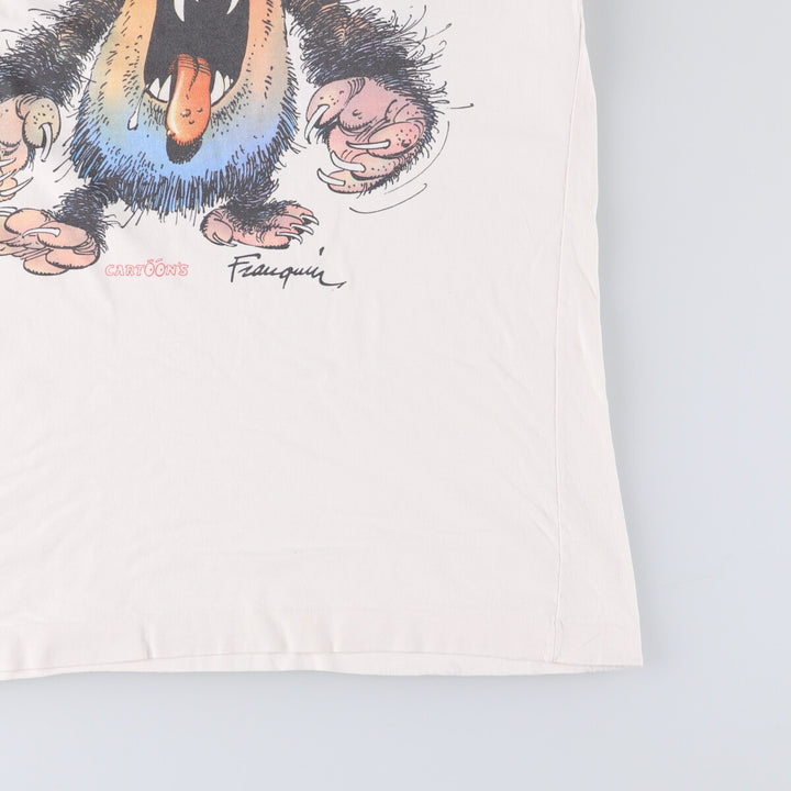 Andre Franquin character print T-shirt, men's size S unclear white type Vintage Second Hand