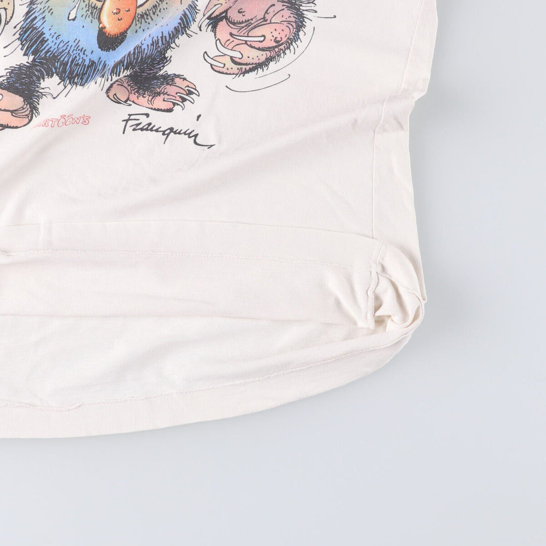 Andre Franquin character print T-shirt, men's size S unclear white type Vintage Second Hand