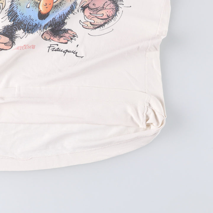 Andre Franquin character print T-shirt, men's size S unclear white type Vintage Second Hand