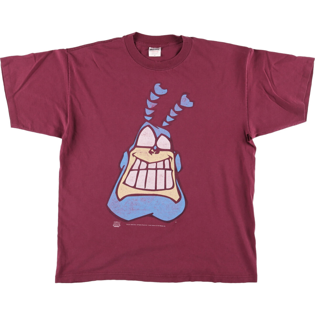 90'S Murina "The Tick" character print T-shirt, Made in USA, Men's XL, Vintage cotton burgundy type Vintage Second Hand