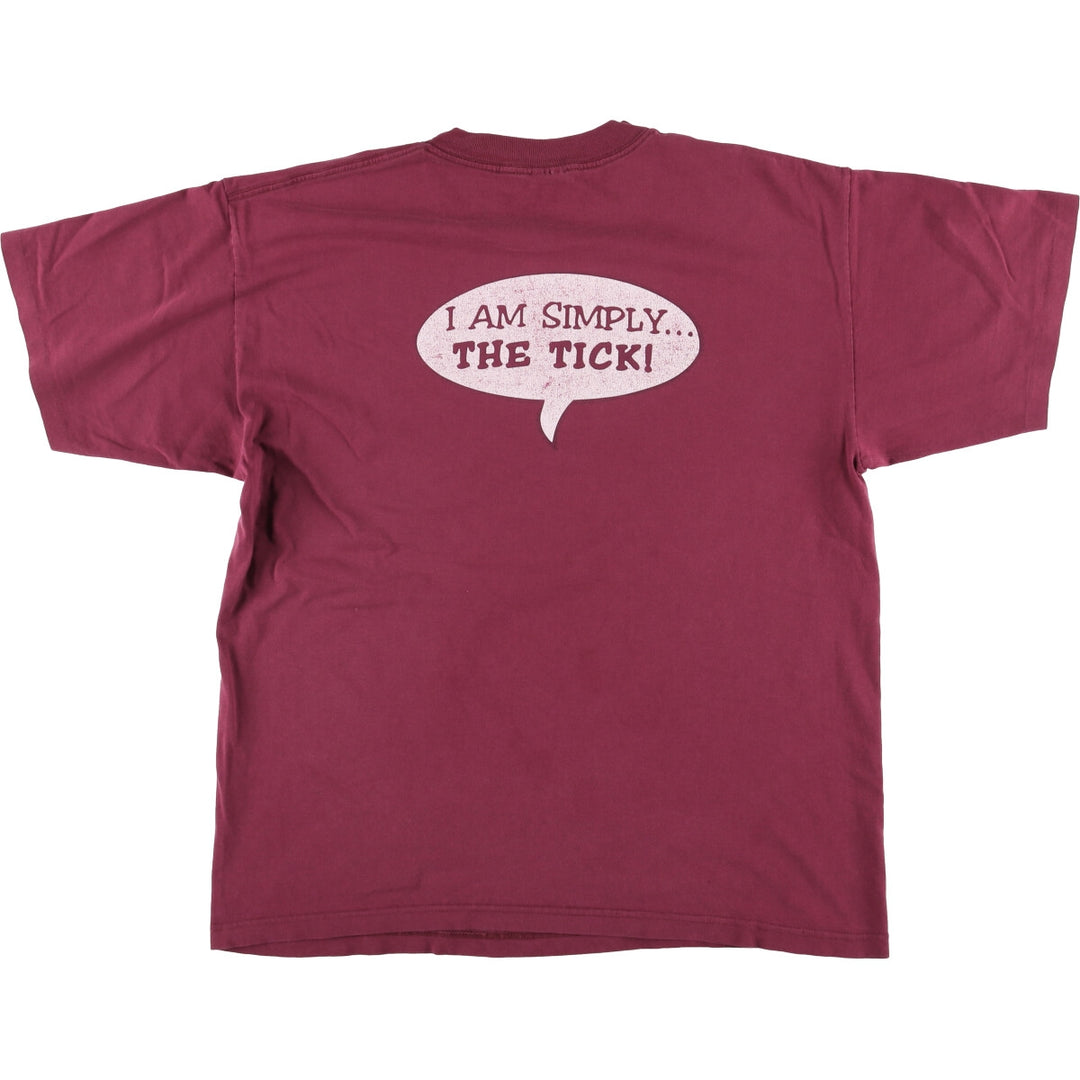 90'S Murina "The Tick" character print T-shirt, Made in USA, Men's XL, Vintage cotton burgundy type Vintage Second Hand