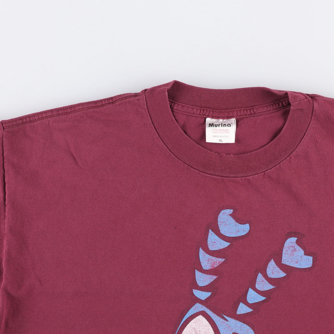90'S Murina "The Tick" character print T-shirt, Made in USA, Men's XL, Vintage cotton burgundy type Vintage Second Hand