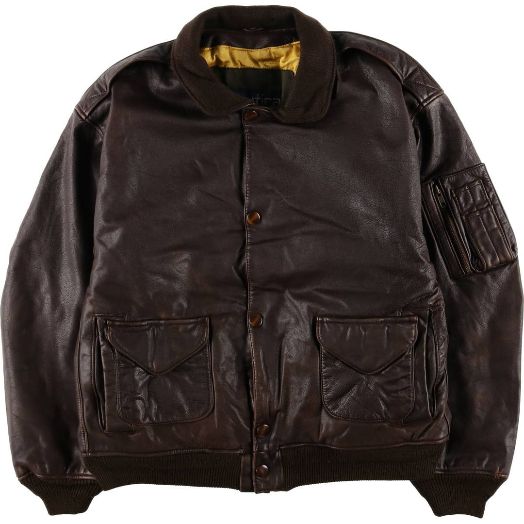 Vintage 1980'S Nautica A-2 padded leather jacket, size L, men's genuine leather brown type Vintage Second Hand