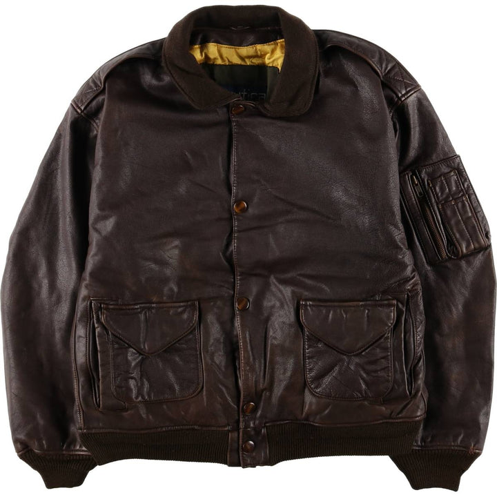 Vintage 1980'S Nautica A-2 padded leather jacket, size L, men's genuine leather brown type Vintage Second Hand
