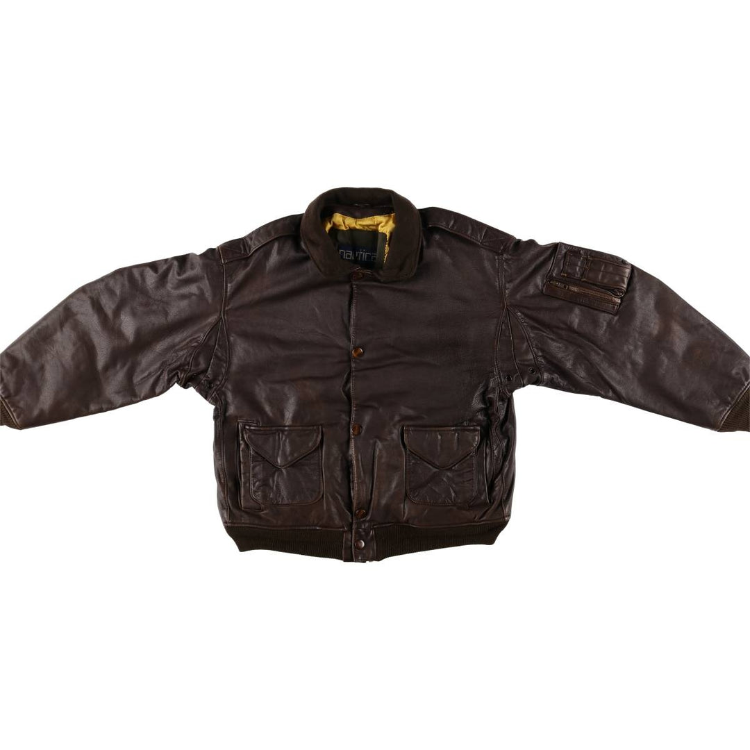 Vintage 1980'S Nautica A-2 padded leather jacket, size L, men's genuine leather brown type Vintage Second Hand