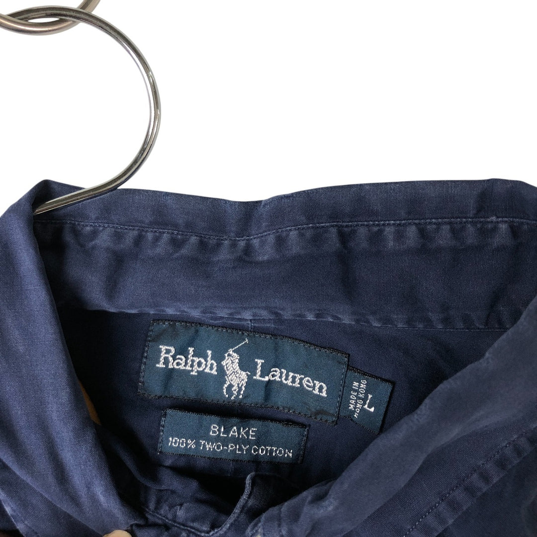 Ralph Lauren BLAKE long sleeve button down shirt, men's size L cotton navy blue type Vintage Second Hand
