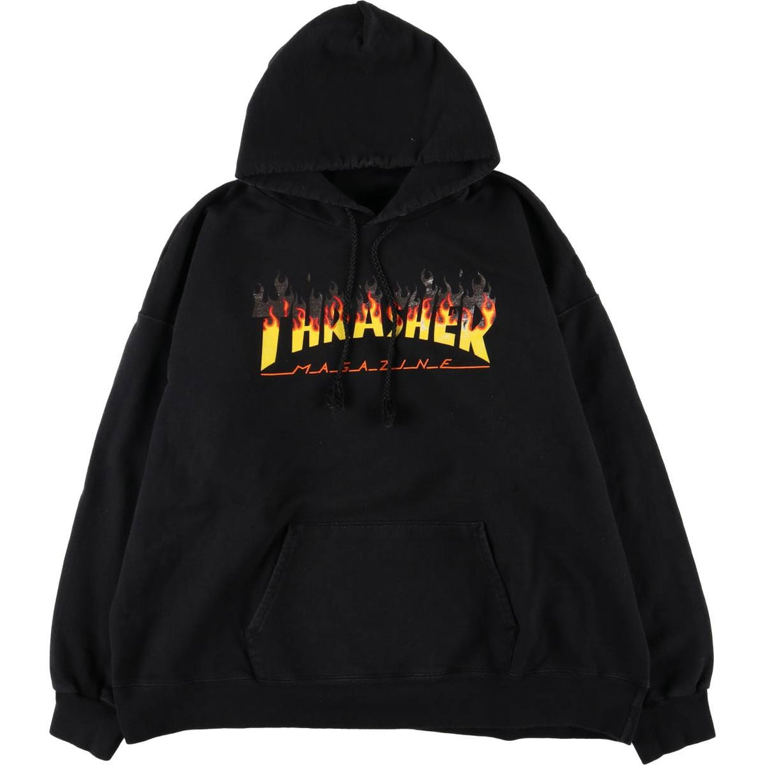Thrasher Fire Pattern Pullover Hoodie, Men's XL cotton black type Vintage Second Hand